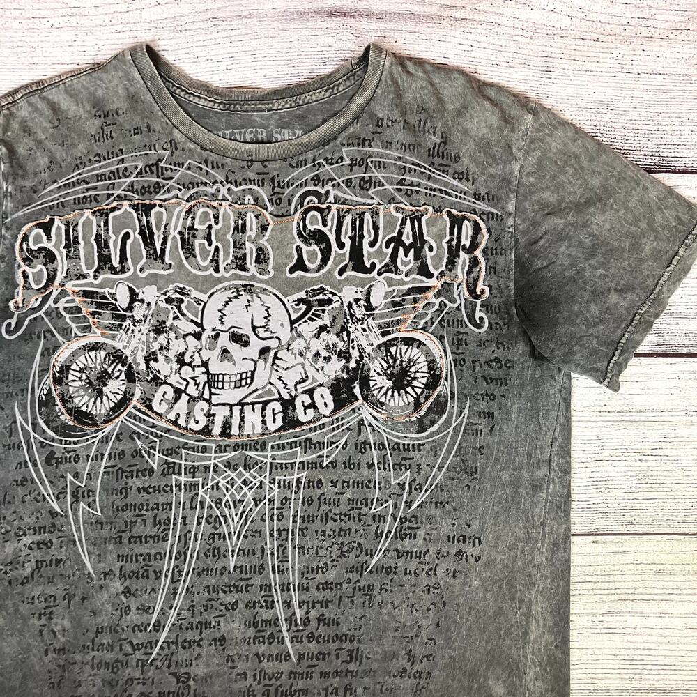 Vintage Y2k Silver Star Skulls All Over Print T-shirt